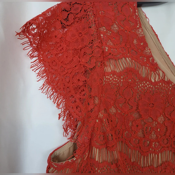 Maeve Anthropologie Katrine Red Orange Peplum Lace Short Cap Sleeve Blouse Sz L - Picture 3 of 8